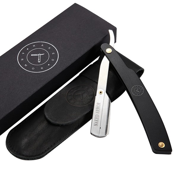 Best Shavette Straight Razor - Replaceable Blade Straight Razor, Metal Handle Shavette, No Stropping & Honing Needed, Great Starter Blade, Hygienic, Close Shave, Leather Case (Black)
