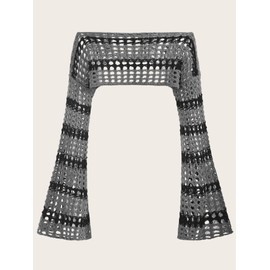 WDIRARA Women's Crochet Crop Tops Shrugs Y2k Hollow Out Sweater Knit Crochet Long Sleeve Crop Tops