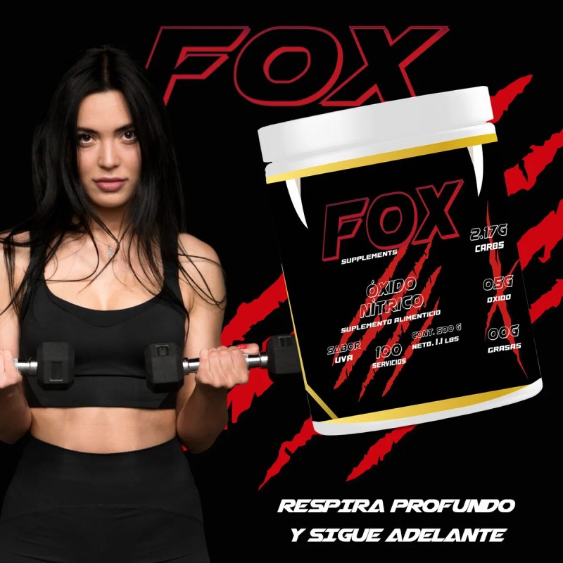 Óxido Nítrico Fox Suplements Pre Entreno 500g 100 Servicios Uva