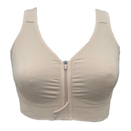 Alessandra B Seamless Mastectomy Bra with Removable Pads - Zip Front Closure, Adjustable Straps, Nude, X-Large