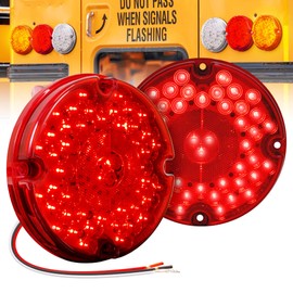 TRUE MODS 2pc 7" Round 47-LED Stop Brake Tail Light For School Bus Transit Vehicle Refuse Hauler [DOT FMVSS-108] [SAE AI6P2S2(3) T] [TBT Turn/Brake/Tail Signal Function] [9-16V DC] Trailer Truck - RED