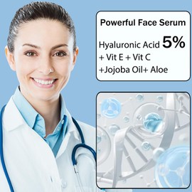 Hyaluronic Acid 5% + Vit E, Best Pure Hyaluronic Acid Moisturiser for Face, Anti Ageing & Anti Wrinkle Moisturiser Hyaluronic Acid Serum, Fine Lines & Sensitive Skin, Improve Age Spots-2.11 Oz
