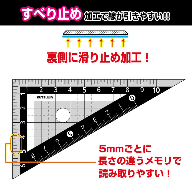 Kutsuwa STAD Triangle Ruler, 3.9 inches (10 cm), KB029, Black