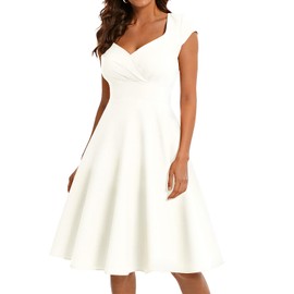 Bbonlinedress Womens 1950s Vintage Wedding Dress 50s 60s Summer Cocktail Tea Party Retro Rockabilly Swing Dress Ivory XS