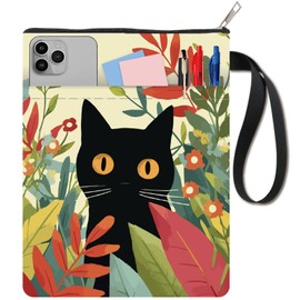 craspire Book Cover with Cat Motif, Book Cover Bag, 11 x 8.7 Inches, Washable Fabric Book Protector with Zip, Front Pocket for Hardback Paperbooks, Reading Accessories, Reader, Librarian