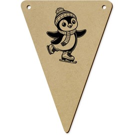 5 x 140mm 'Happy Penguin Ice Skating' Wooden Bunting Flags (BN00084629)