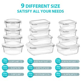 Bayco Glass Food Storage Containers, [24 Piece] Airtight Meal Prep Bento Boxes, Leak Proof (12 lids & 12 Containers) - White