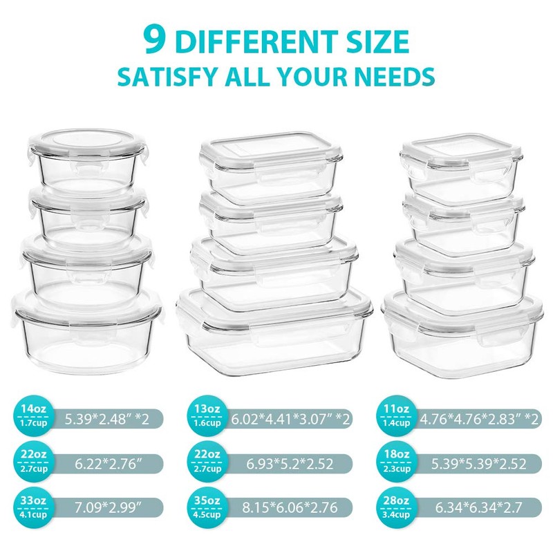 Bayco Glass Food Storage Containers, [24 Piece] Airtight Meal Prep