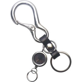 [highstyle] Tochigi Leather Keychain, Men's, Women's, Made in Japan, Tochigi Leather & Carabiner & Reel Key Chain, Black