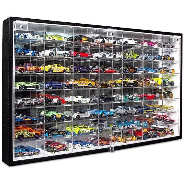 JACKCUBE DESIGN Hot Wheels 1/64 Scale Diecast Display Case Storage Cabinet Shelf Wall Mount Rack for 56 Hot Wheels(Black, 24.61 x 13.78 x 2.05 inches)-MK184
