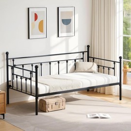 VECELO Daybed Frame, Twin Size Metal Platform Bed with Headboard,Heavy Duty Steel Slats Support for Living Room Bedroom Guest Room, Easy Assembly