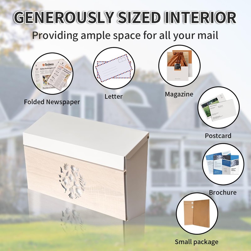 Ydocabinit Wall Mount Mailbox, Large Capacity Mailbox for House Outside,