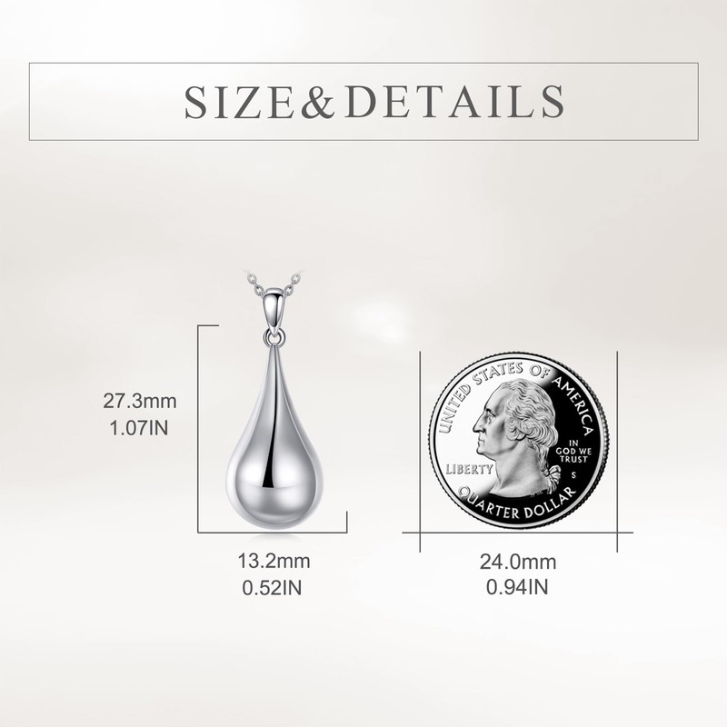 YFN 925 Sterling Silver Teardrop Urn Necklace - Memorial Keepsake