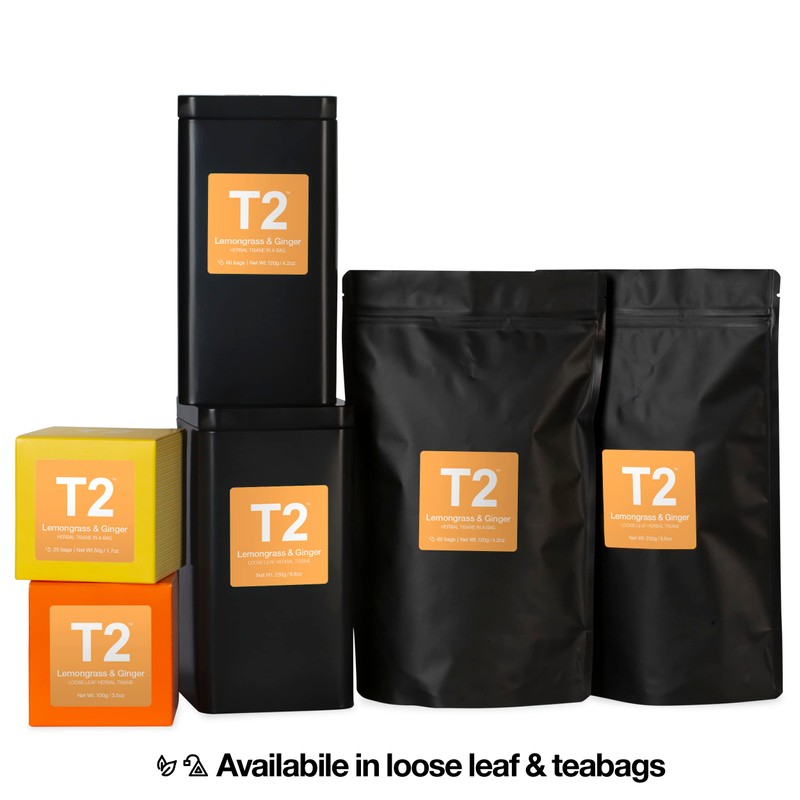 T2 Tea Lemongrass and Ginger Herbal Tea Bags in Box,