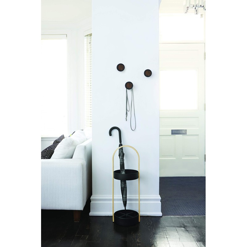 Umbra Hub Solid Wood Coat Hooks with Rubber Frame, Black/Walnut,