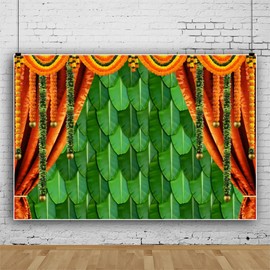 Leowefowa 10x8ft Vinyl Indian Pooja Photo Background Backdrop Pooja Marigold Garland Photo Background Tradition Indian Wedding Backdrop Photo Booth Studio Props