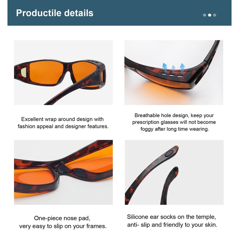 BLUELESS Fitover Glasses for Computer Blue Blocking with Orange Tinted