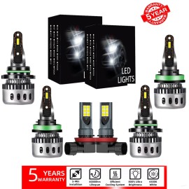 AJHGFOW For Jeep Grand Cherokee 2014-2017 LED Headlight Hi/Lo+Fog Light Bulbs Kit 6pcs