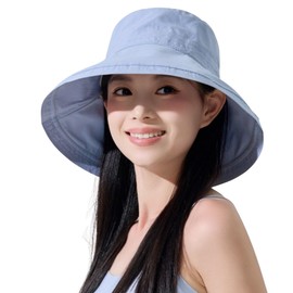 RUNQIU UV Protection Hat, Women's Hat, Sweat Absorbent, Breathable, Summer, Spring, Wide Brim, Small Face Effect, Chin Strap, Prevents Blowing from the Wind, Stylish, UV Protection, Large Size