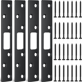 4 Pcs 6 Inch Door Strike Plate Security Latch Strike Stainless Steel Door Reinforcement Plate with Screws for Exterior Deadbolt Armor Heavy Duty Residential Use, Silver (Black)