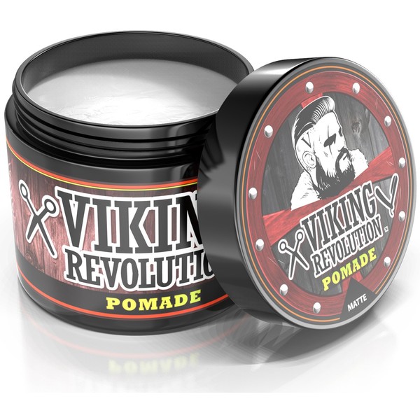 Viking Revolution Hair Pomade for Men (New Formula) - Medium Hold and Matte Shine Free for Classic Look 4oz - Water Based & Easy to Wash Out