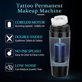 ATOMUS Black 16mm Tattoo Pen Machine Coreless Motor Rotary Machine Permanent Eyebrow Pen with RCA Cable for Tattoo Artist Body Art