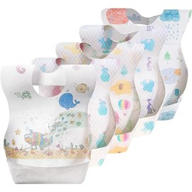 Zoney 50 PCS Disposable Bibs,Portable Baby Bibs for Girls and Boys, Travel Bibs with Individual Package, with Food Catcher Pocket, Waterproof and Adjustable,Toddlers Outdoor Feeding (Elephant)