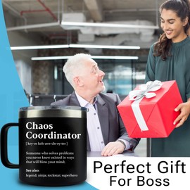 WECACYD - Vaso coordinador del caos de 14 onzas, color negro, regalos de agradecimiento, regalos de agradecimiento al profesor para mujeres, hombres, jefes, jefes, jefes, gerentes, compañeros de