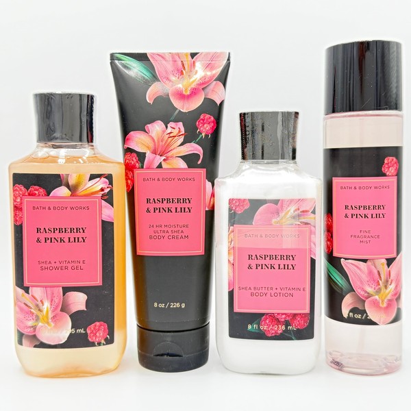 Raspberry & Pink Lily 4-Piece Bath Bundle | Shower Gel,