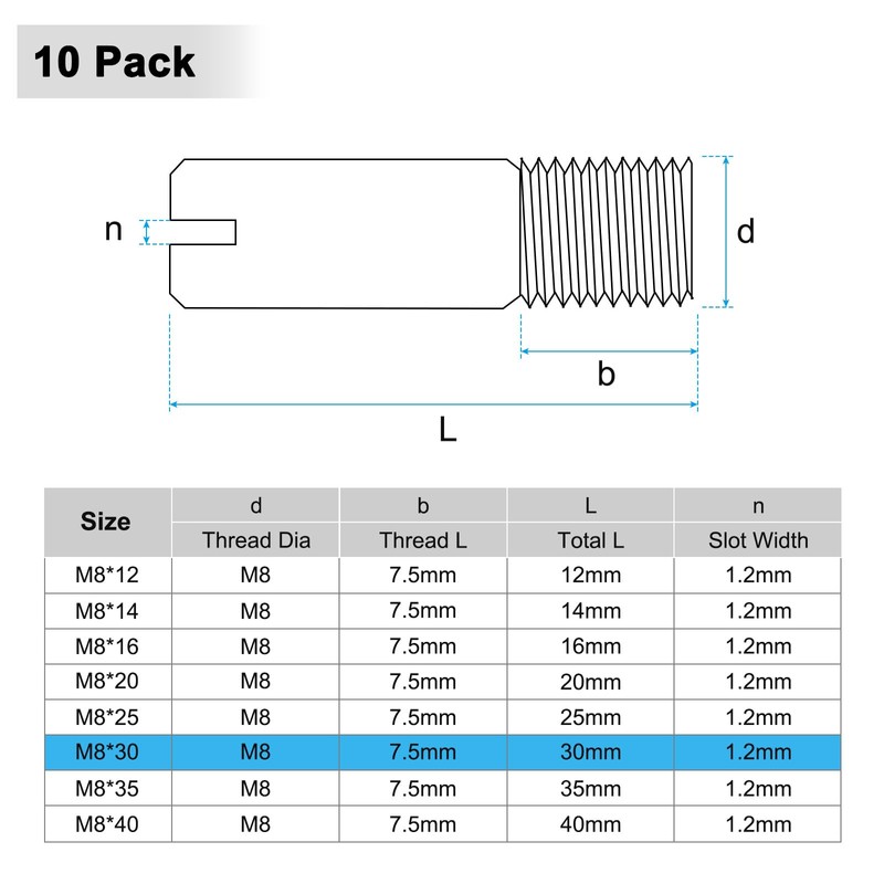 M METERXITY 10-Pack M8 x 30mm Slotted Cylindrical Pin Dowel,