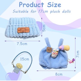 Xerteam Pack of 3 17 cm Plush Clothes for Dolls, Blue Jumpsuit with Milk Bottle Clip + Popcorn Pendant + Plush Hat, Fashion Doll Clothes and Accessories for DIY Dolls Gifts