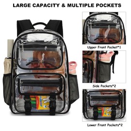 Clear School Backpack for Girls Boys, Heavy Duty PVC See Through Transparent Bookbag for Kids Women Men (Black)