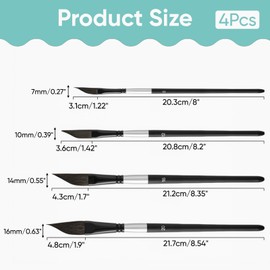 4 Pcs Dagger Tip Artist Paint Brushes, Watercolour Painting Tool Set