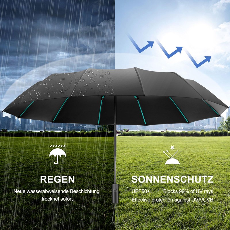 ZUOYOUZ Folding Travel Umbrella Windproof Strong,Upgrades 12 Ribs(3+2Ribs) Auto Open/Close