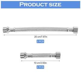 Pack of 4 304 Stainless Steel Flex Hose 3/8, Connection Hose with Stainless Steel Braid, Reinforced Hose 3/8 Inch Throw and Male Thread, for Tap Angle Valve Water Heater (20 cm/10 cm)