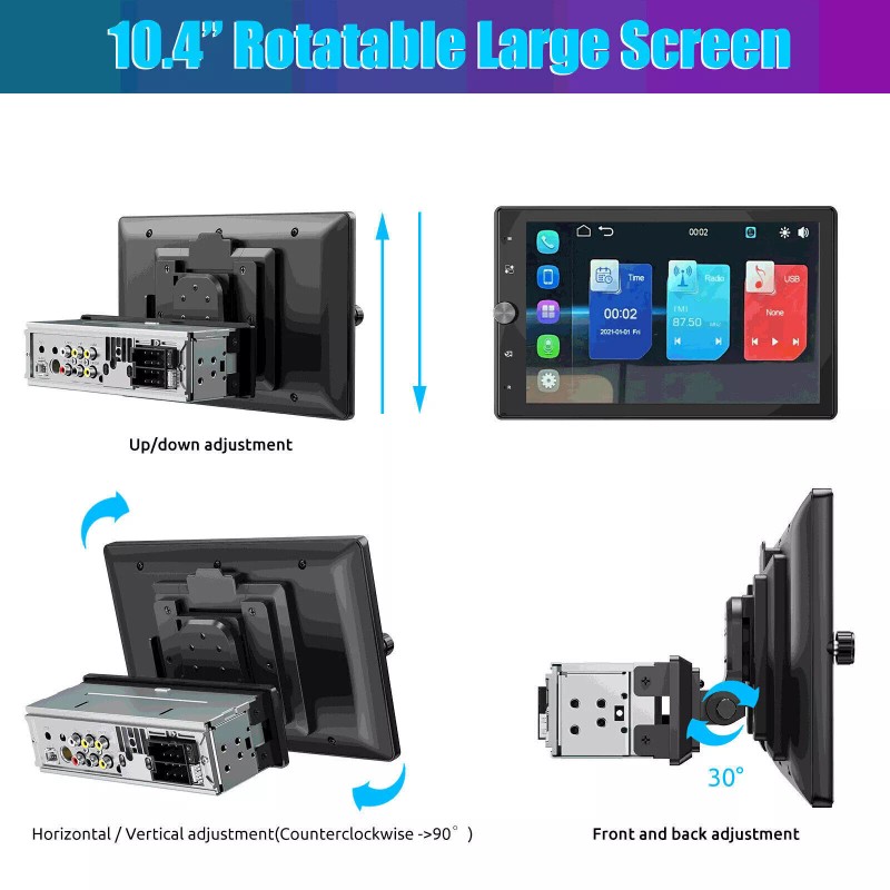 Camecho 10.4" Single DIN Car Stereo Radio Wireless Apple CarPlay