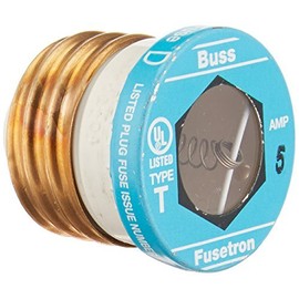 Bussmann T-5 5 Amp Type T Time-Delay Dual-Element Edison Base Plug Fuse, 125V UL Listed by Bussmann