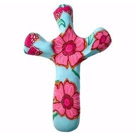 Calypso Studios by First & Main 3" Pink Garden Comforting Clay Pocket Cross