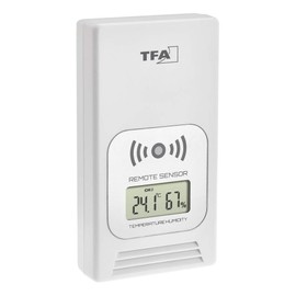 TFA Dostmann Temperature transmitter with display, replacement transmitter, outdoor transmitter for wireless weather station Life 35.1153, white, L55 x W40 x H130 mm