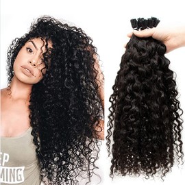 I Tip Hair Extension Human Hair Jerry Curly 22 Inch Pre Bonded Real Hair Extension Black I Tip Cold Fusion Stick In Remy Keratin Itip Hair Extension Invisible Curly,100g/100Strands