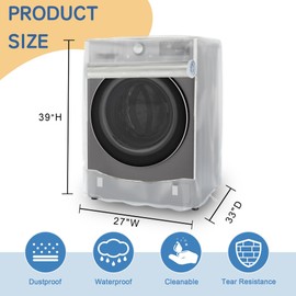 IndigoTempest9 Washer/Dryer Cover, Washer and Dryer Covers, Washine Machine Cover for Waterproof and Dustproof Front-Loading Machine 27" W x 33" D x 39" H (Frosted)