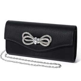 DETARA Women Evening Handbag Shiny Crystal Bow Flap Clutch Purse for Women Wedding Party Prom Purse (Black 9118)