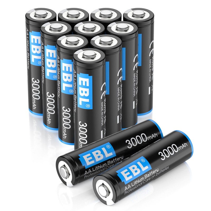 EBL 12Pcs EBL 3000mAh 1.5V AA Lithium Batteries Constant Volt