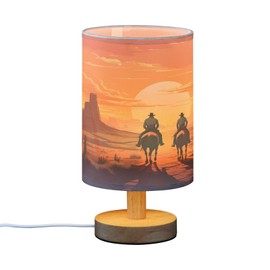 Qilmy Bedside Table Lamp with USB Port -Western North American Cowboy Nightstand Lamp with Flaxen Fabric Shade for Living Room, Dorm, Home Office (LED Bulb Included)