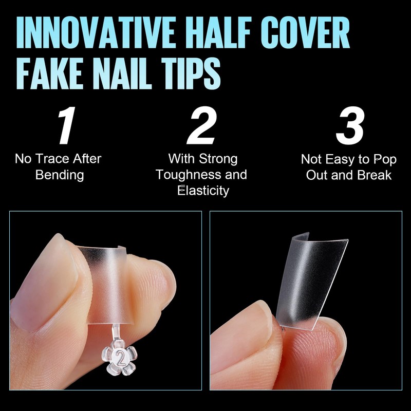 TOMICCA Short Coffin Nail Tips, Acrylic Half Cover Nail Tips