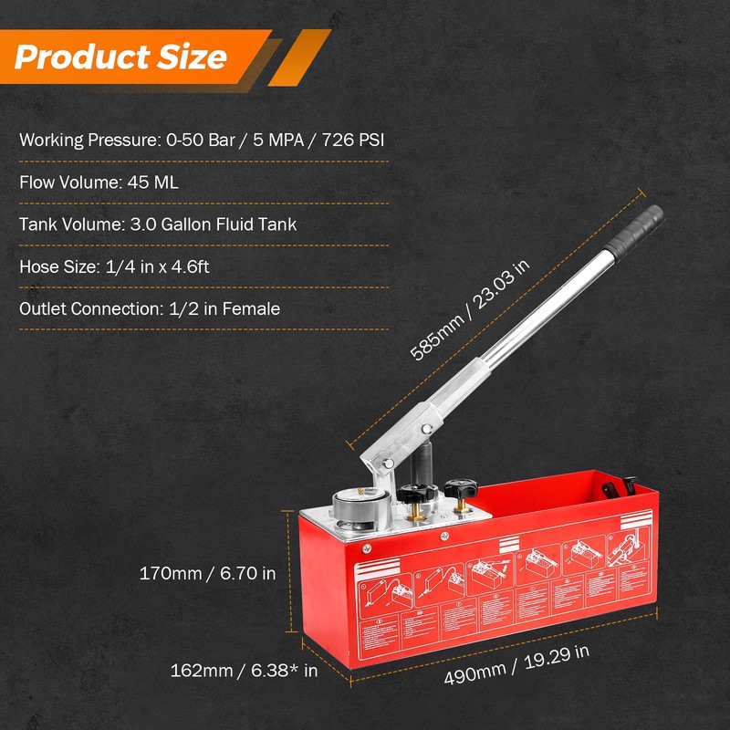 BEAMNOVA Hydrostatic Test Pump 3.17 Gallon Hydraulic Manual Water Pipe