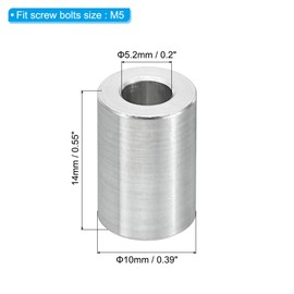 PATIKIL M5 Aluminum Spacer 5pcs Metal Spacers Aluminum 5.2mm ID x 10mm OD x 14mm L Aluminum Spacer Screw Stand Round