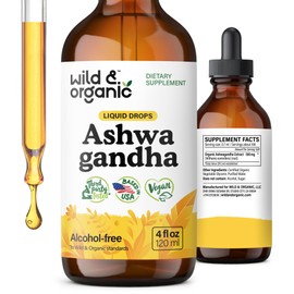 Wild & Organic Wild & Organic Ashwagandha Drops - Mood Support Supplement w/Ashwagandha Root Extract - Liquid Drops for Calm Mind - Relaxation Supplements - Sugar & Alcohol-Free - 4 fl oz