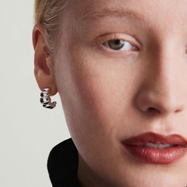 UneDouce 14K Gold Plated Chunky Lightweight Hoop Huggie Earrings for Women | Chic Boho Ribbed Croissant Textured Statement Jewelry Earring I Trendy Earings Stacks Set, Silver, Brass, No Gemstone