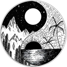 Sticker YIN YANG Sun Moon Mountain SEA Adventure Camping Journey Decal Symbol for CAR Window Truck Motorcycle Chopper Scrapbook Laptop Door Helmet Luggage